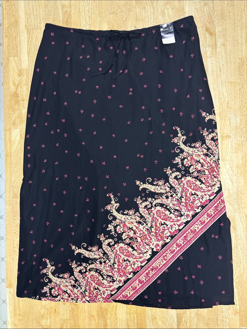 VTG NWT Venezia 100% Cotton Paisley Boho Maxi Skirt Black Pink Plus Size 18/20